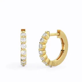 Half Diamond Hoop Earrings, 14k