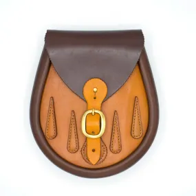 Handcrafted Tan & Chestnut Buckled Tear Drops Leather Lomond Sporran