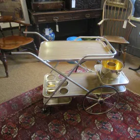 Harrods Chrome & Wood Retro Styled Drinks Serving Trolley Vintage c1950