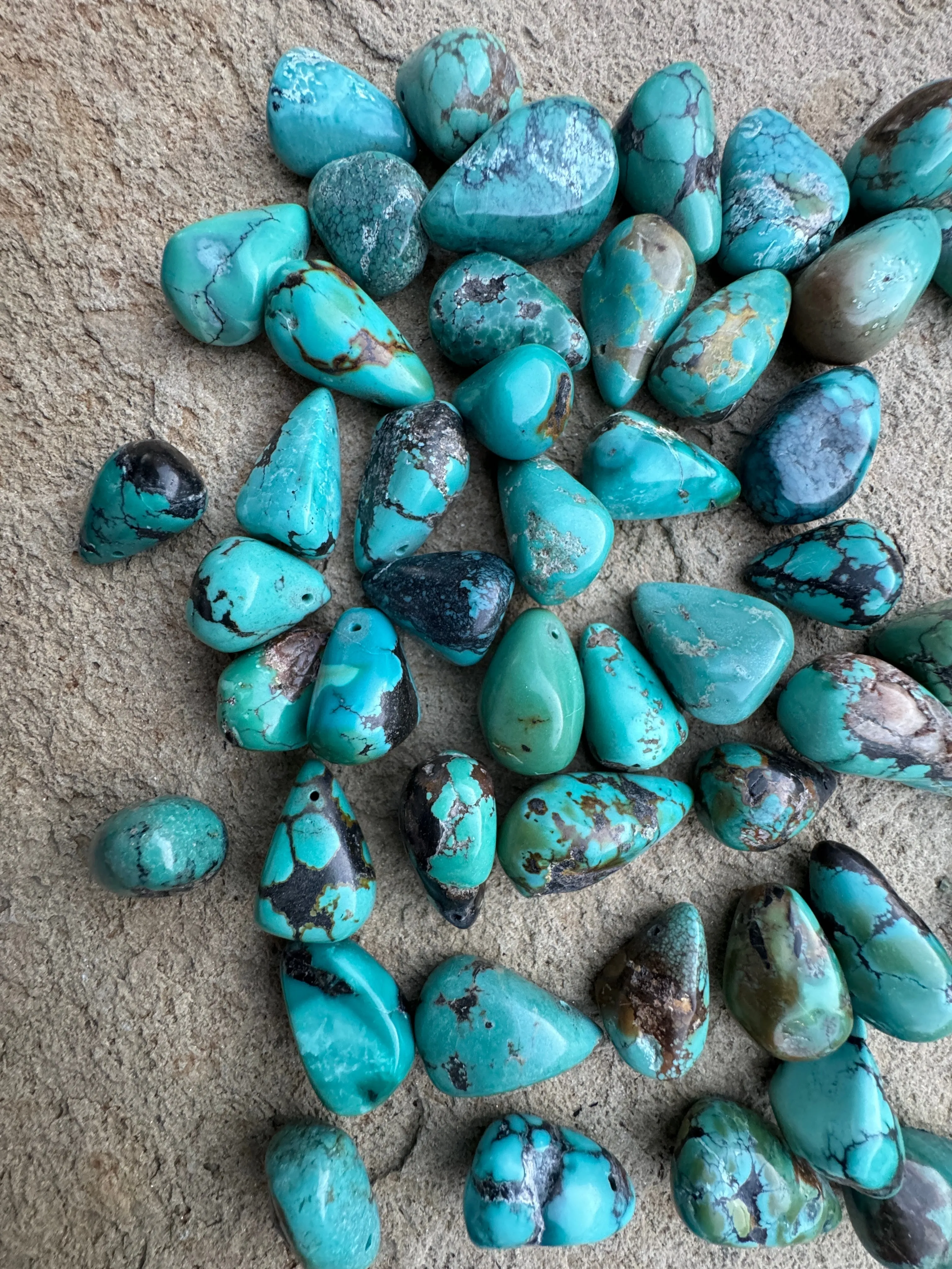 Hubei Turquoise (China) Big Chunky Teardrop Beads (Package Of 3 Beads)