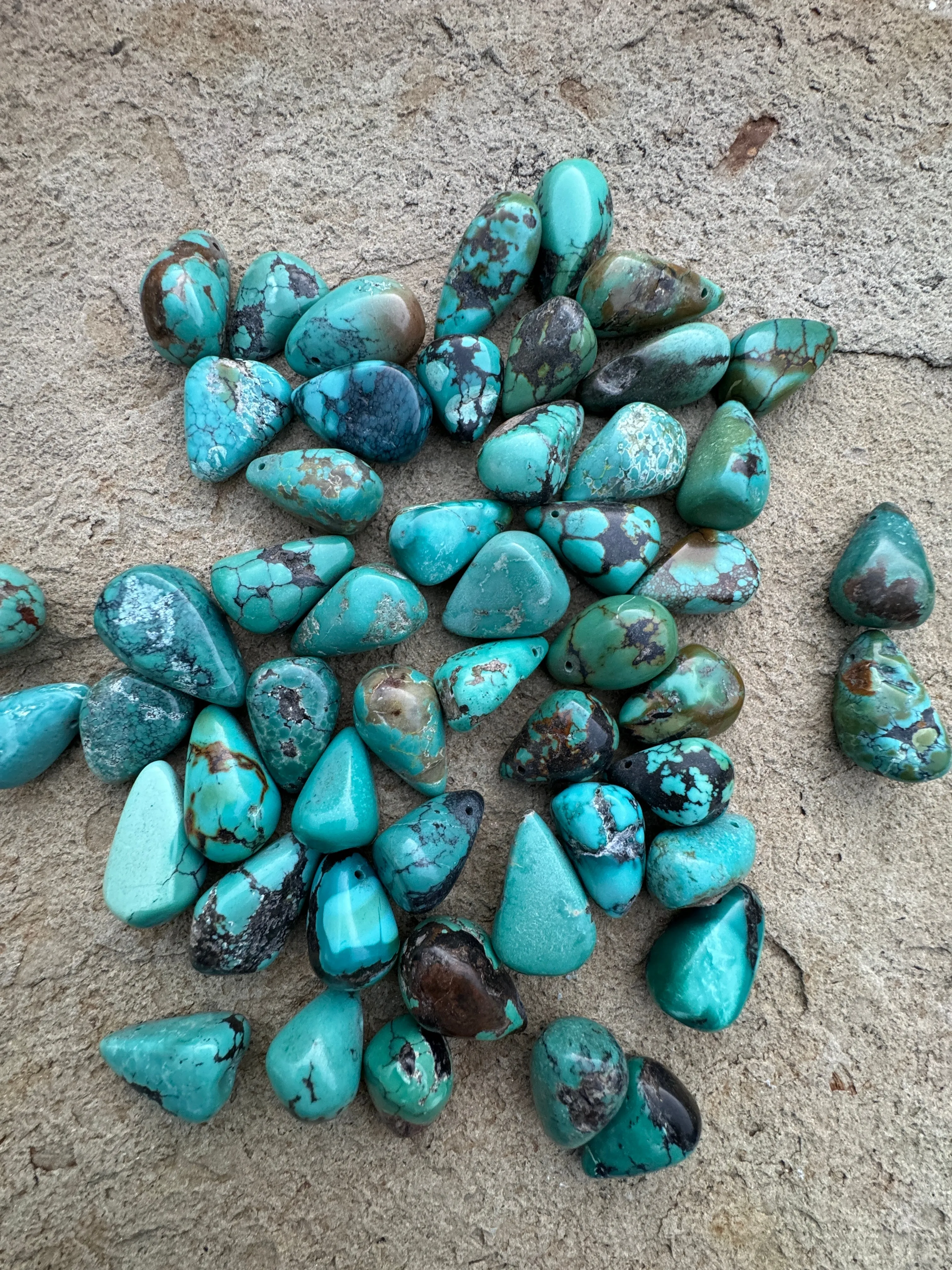 Hubei Turquoise (China) Big Chunky Teardrop Beads (Package Of 3 Beads)