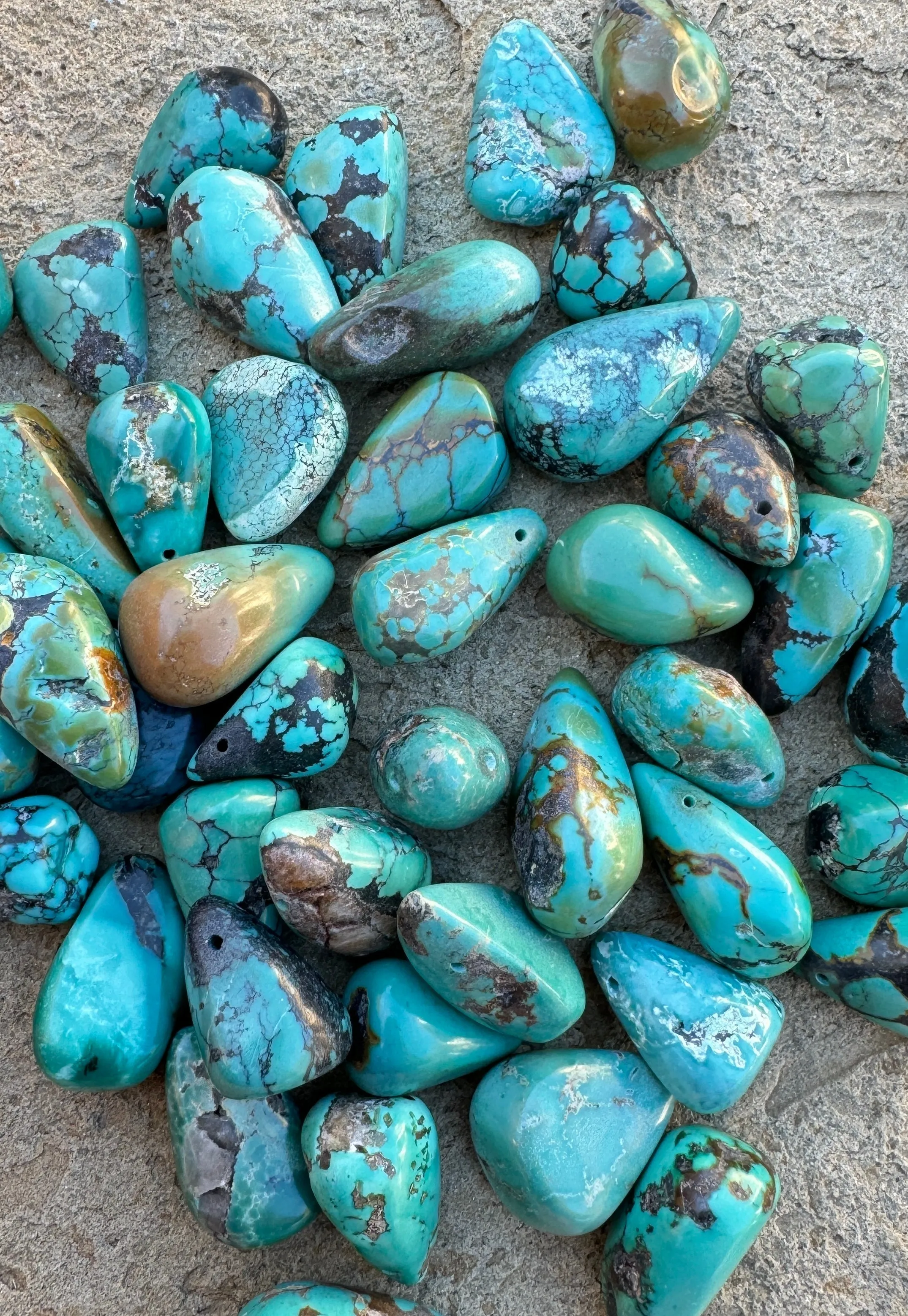 Hubei Turquoise (China) Big Chunky Teardrop Beads (Package Of 3 Beads)