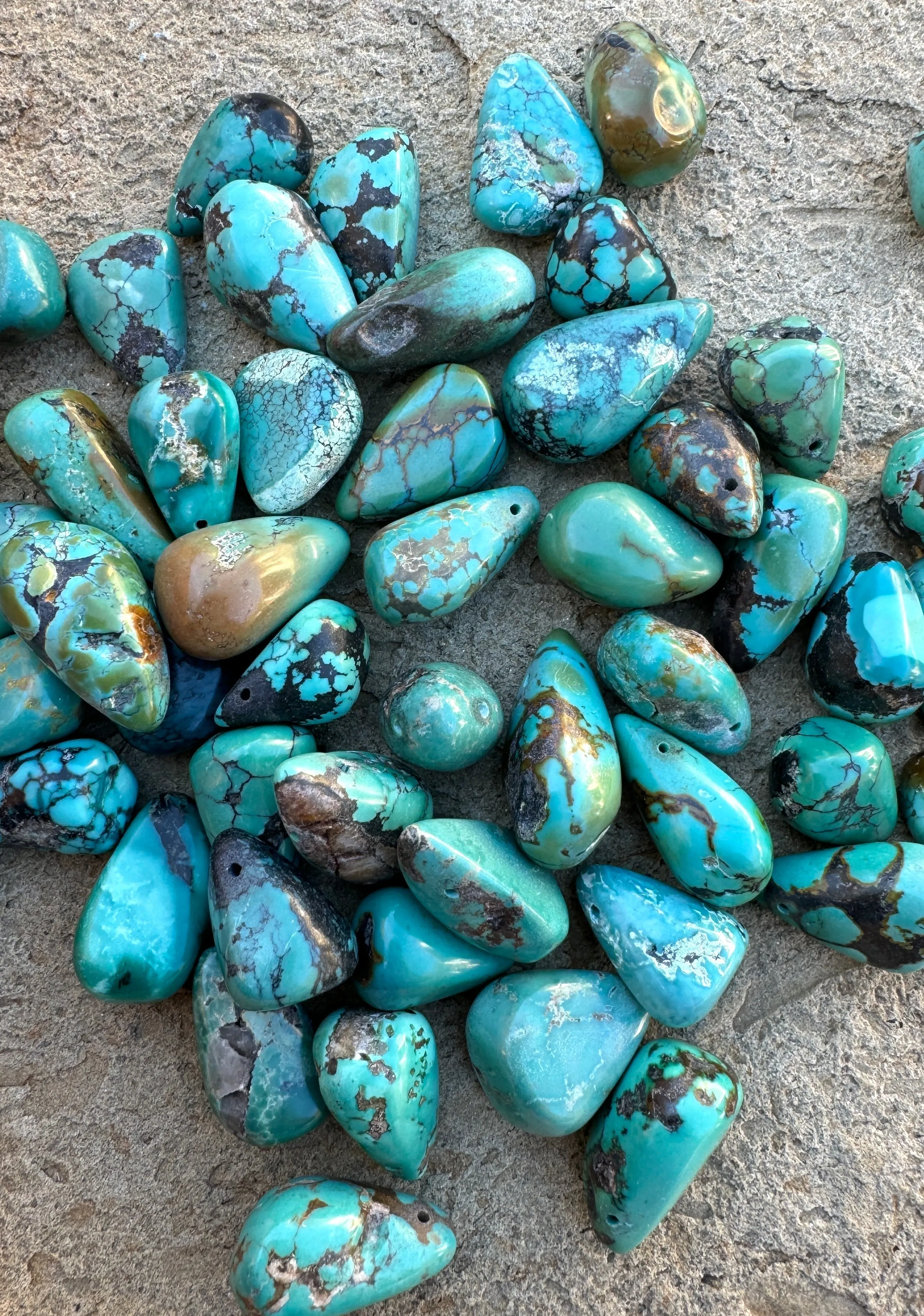 Hubei Turquoise (China) Big Chunky Teardrop Beads (Package Of 3 Beads)