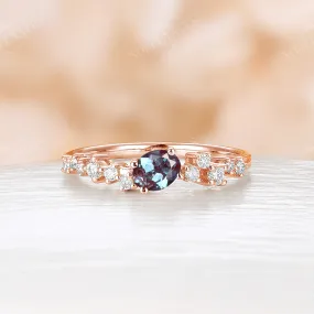 Lab Alexandrite Vintage Oval Engagement Ring Rose Gold