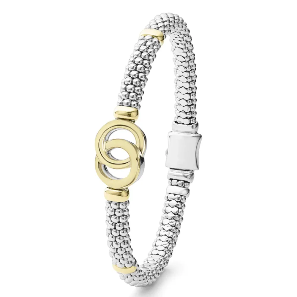 Lagos Signature Caviar Two-Tone Interlocking Caviar Bracelet, 6mm