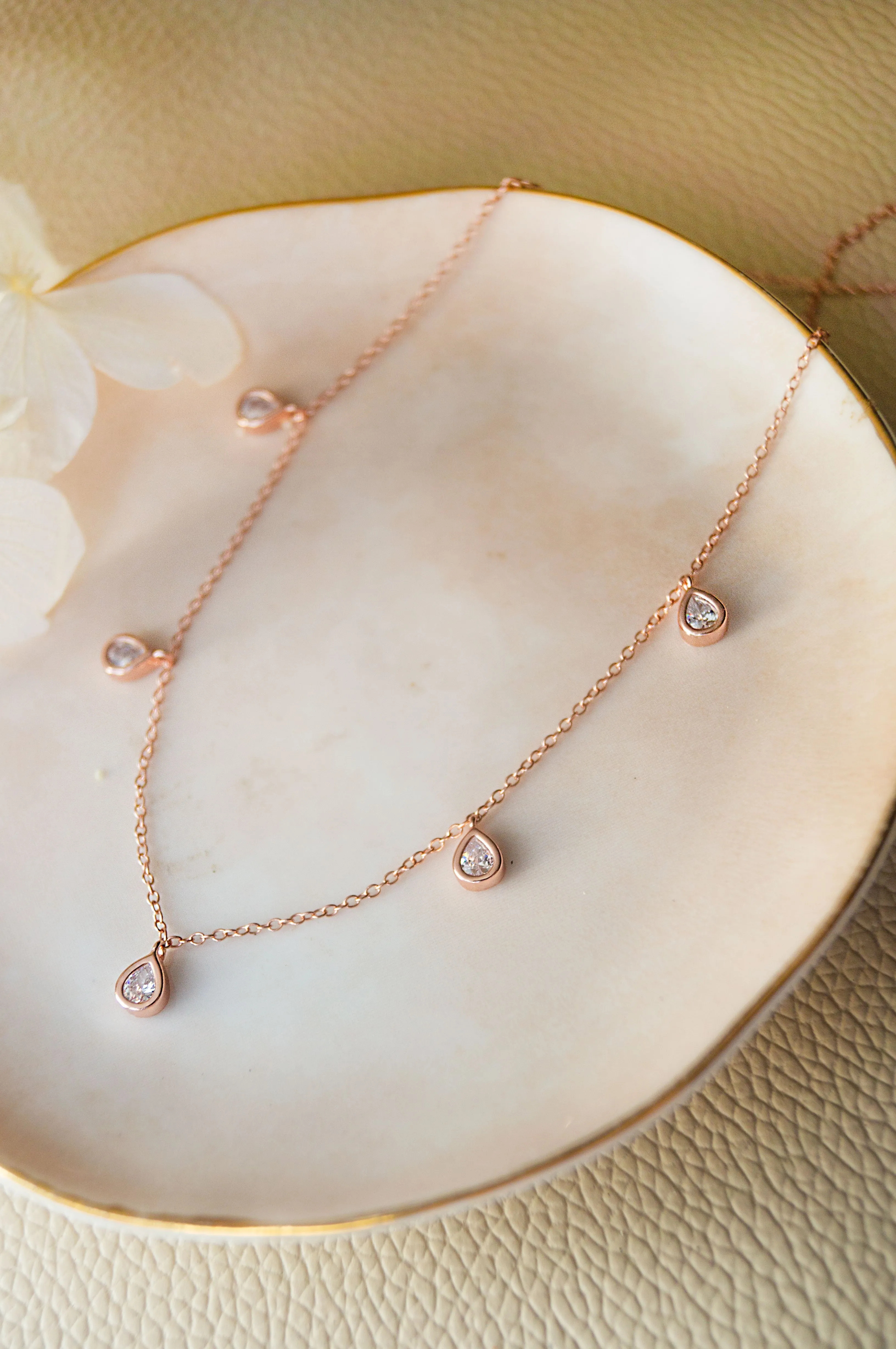 Little Charming Drops Rose Gold Plated  Sterling Silver Charm Necklace