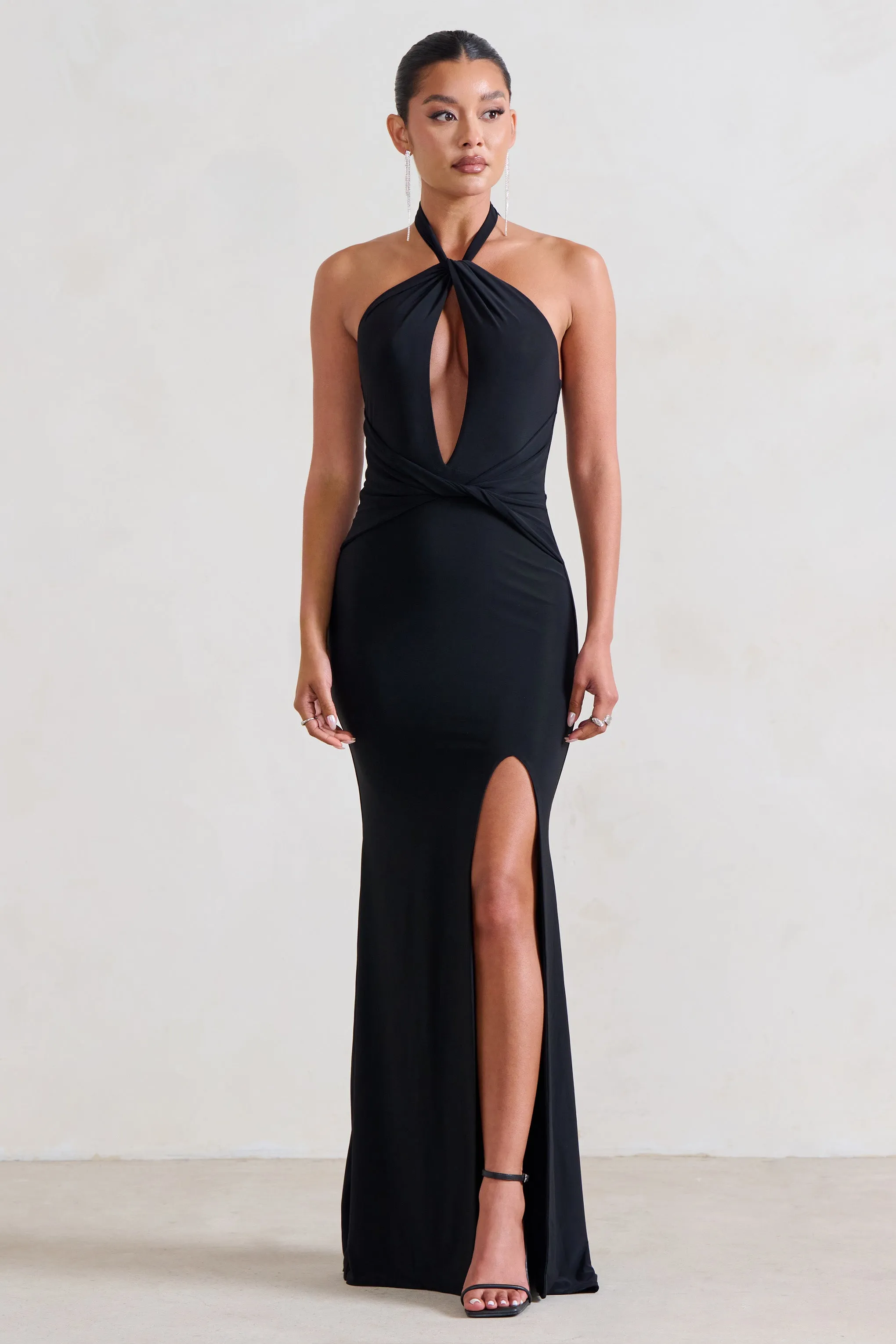 Luxuria | Black Halter Cut Out Maxi Dress