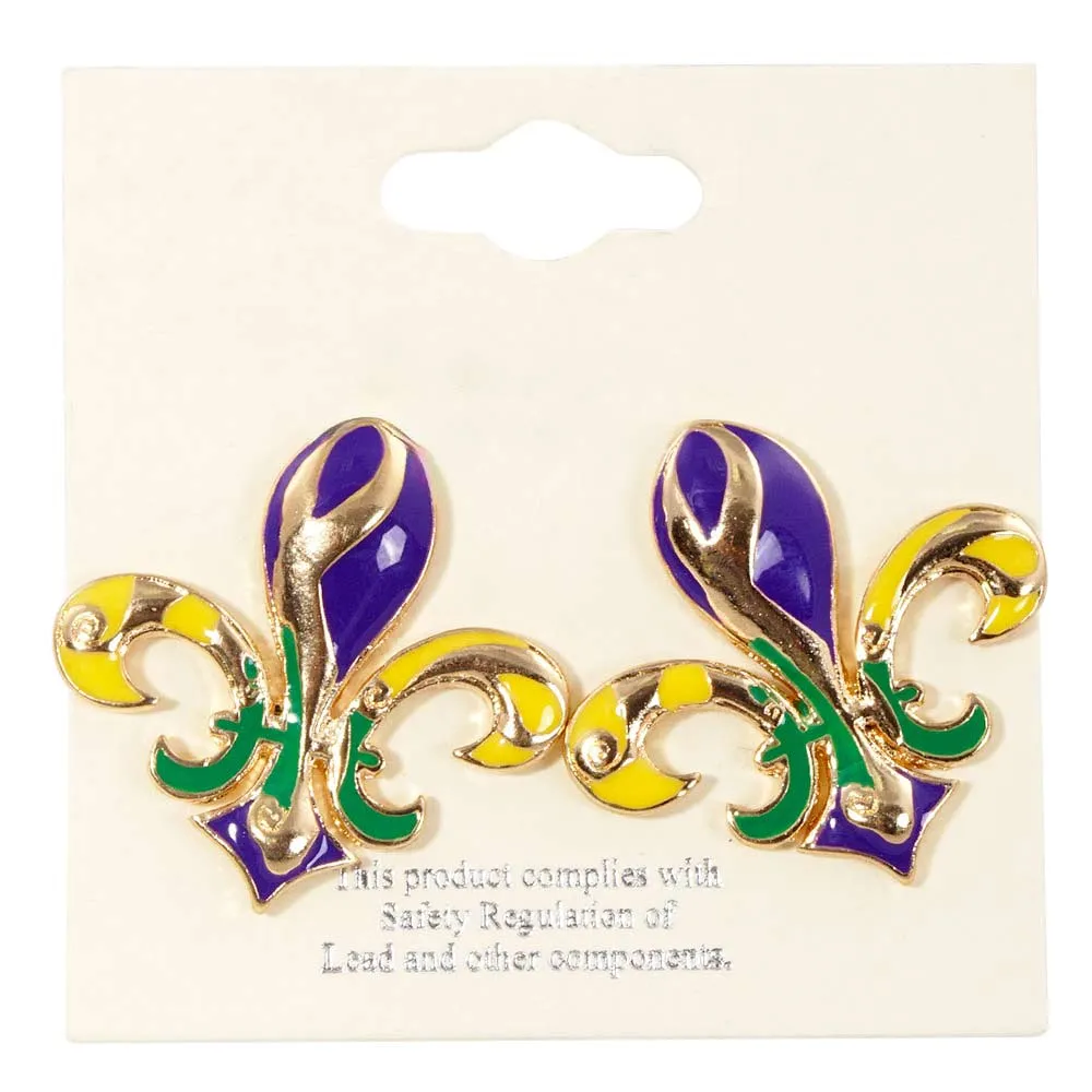 Mardi Gras Fleur De Lis Stud Earrings