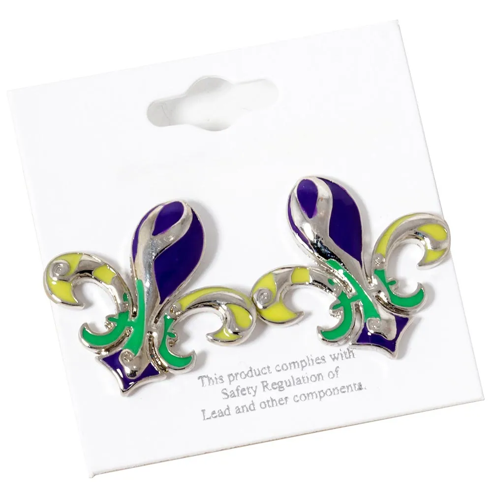 Mardi Gras Fleur De Lis Stud Earrings