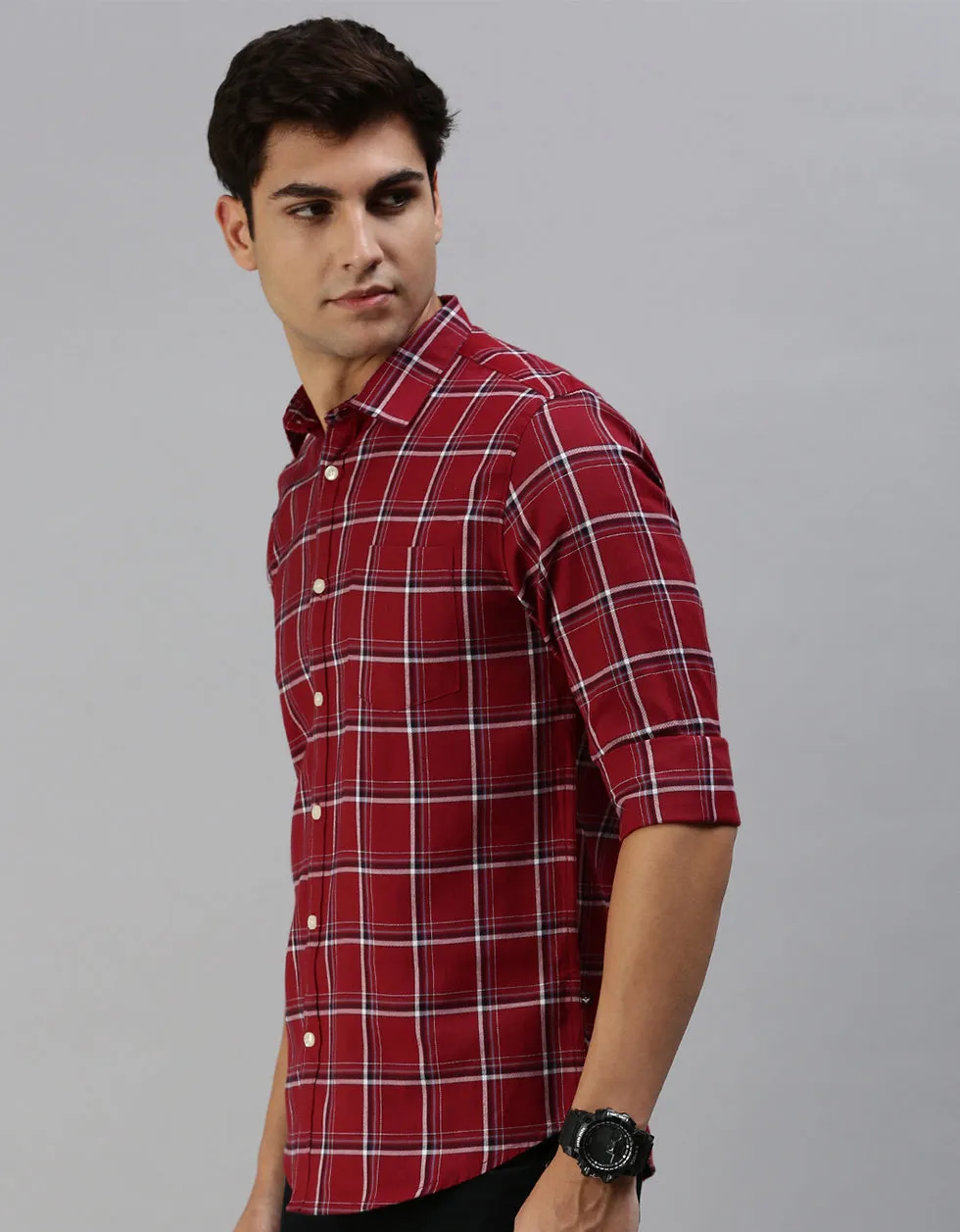 Maroon Checks Printed Shirt