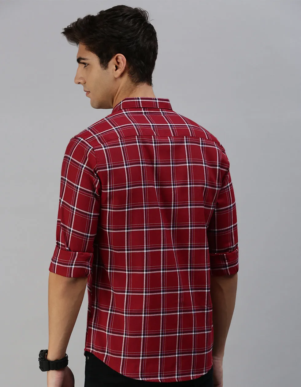 Maroon Checks Printed Shirt