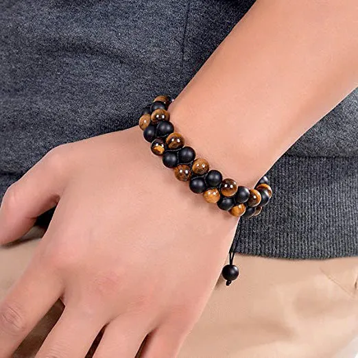 Men's Braided Bracelet Gemstone Combo Natural Onyx & Tiger Eye