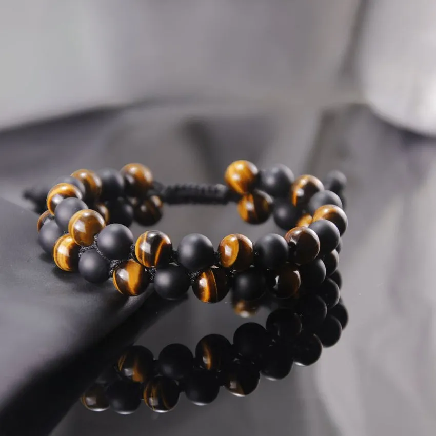 Men's Braided Bracelet Gemstone Combo Natural Onyx & Tiger Eye