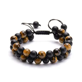 Men's Braided Bracelet Gemstone Combo Natural Onyx & Tiger Eye