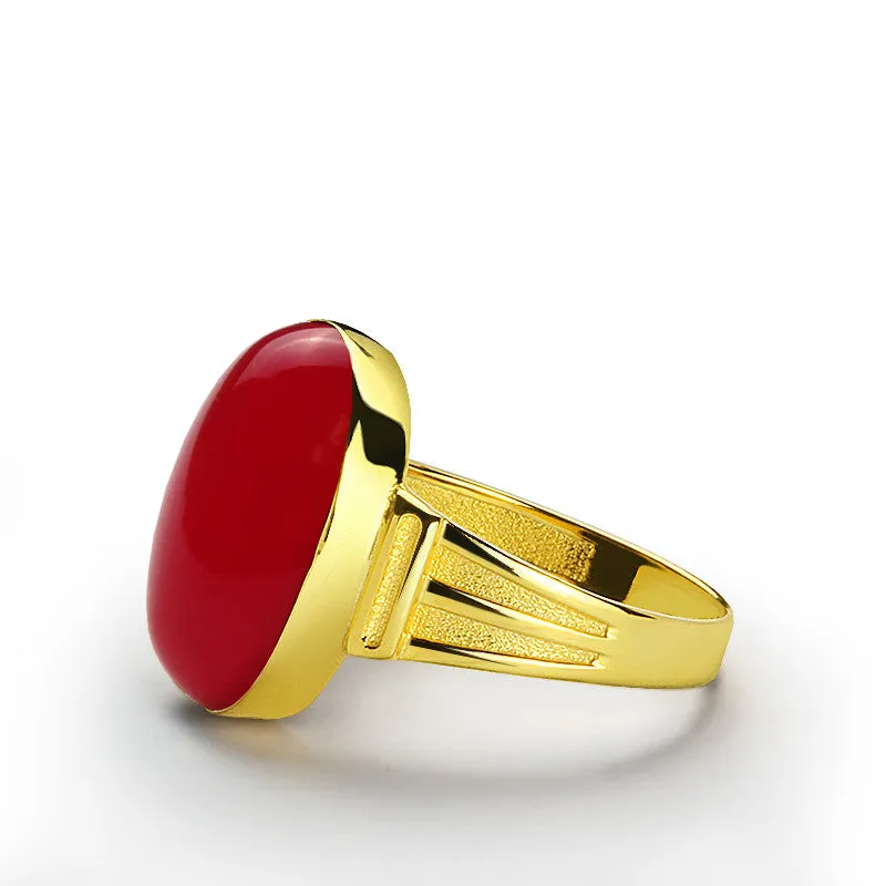 Men's Ring in 14k Yellow Gold with Natural Red Agate