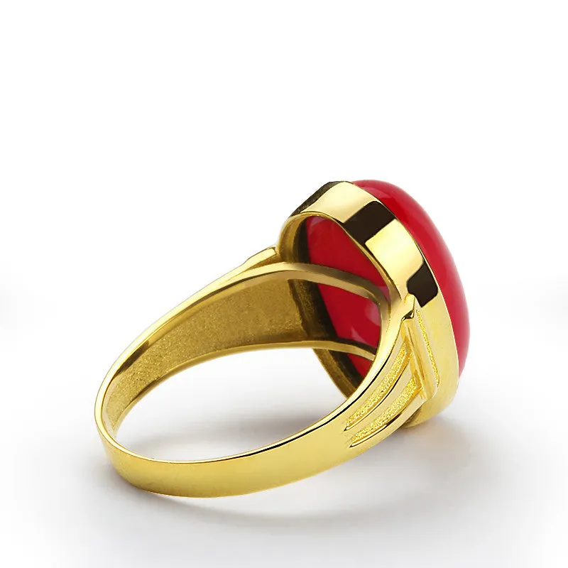 Men's Ring in 14k Yellow Gold with Natural Red Agate