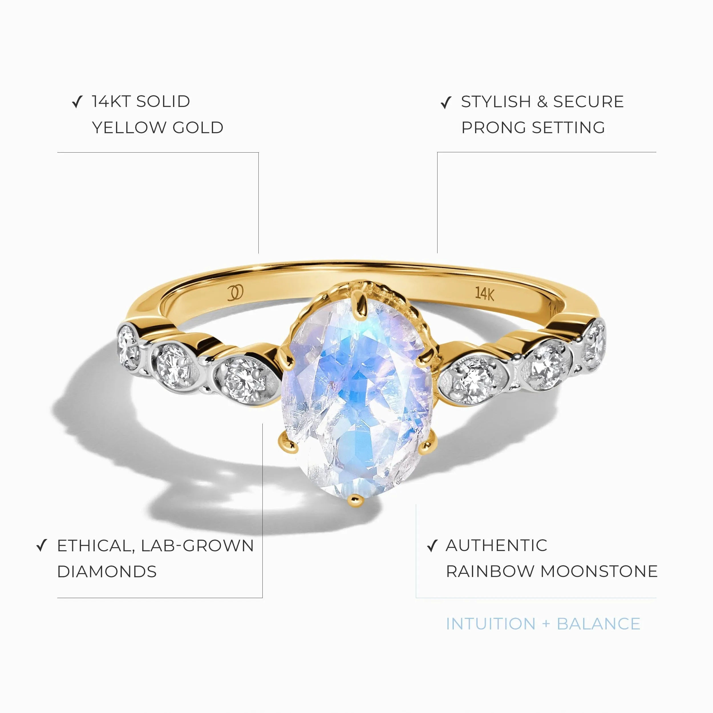 Moonstone Lab Diamond Ring - Mirth