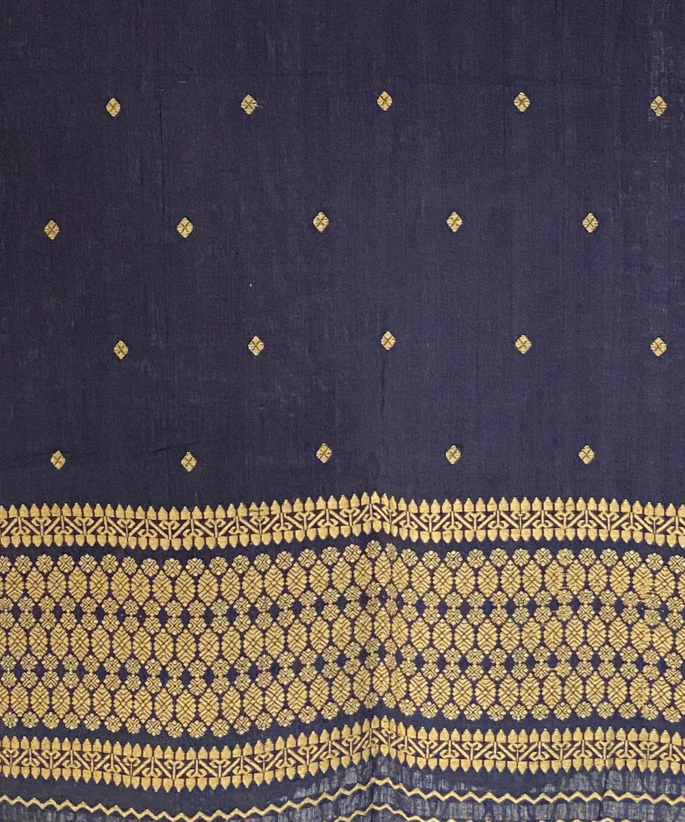 Navy blue yellow buti assam handloom silk stole