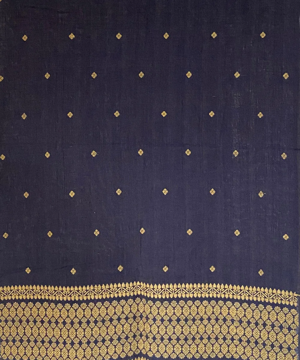 Navy blue yellow buti assam handloom silk stole