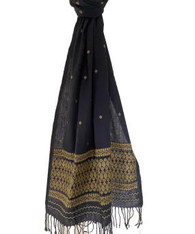 Navy blue yellow buti assam handloom silk stole