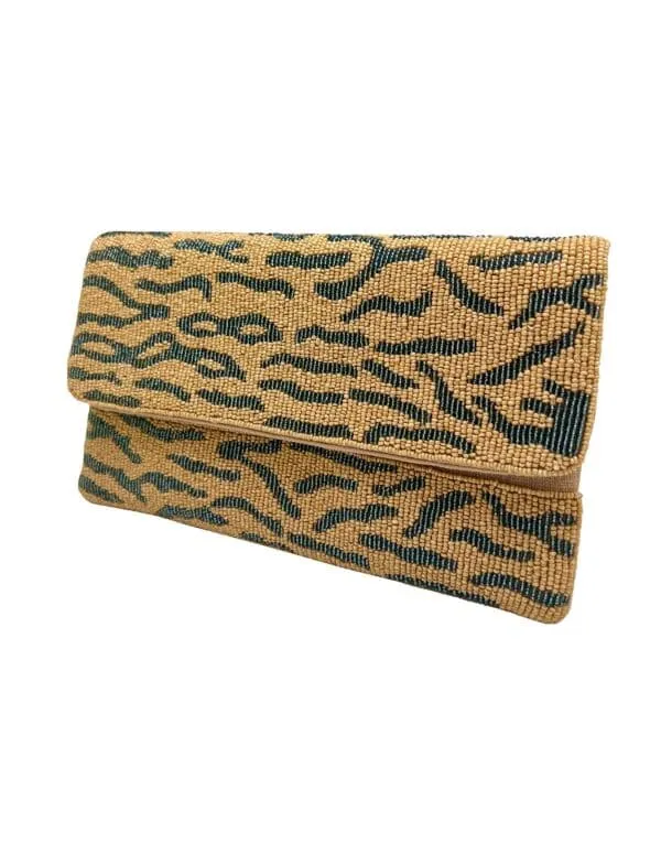 Neutral Animal Print Beaded Clutch