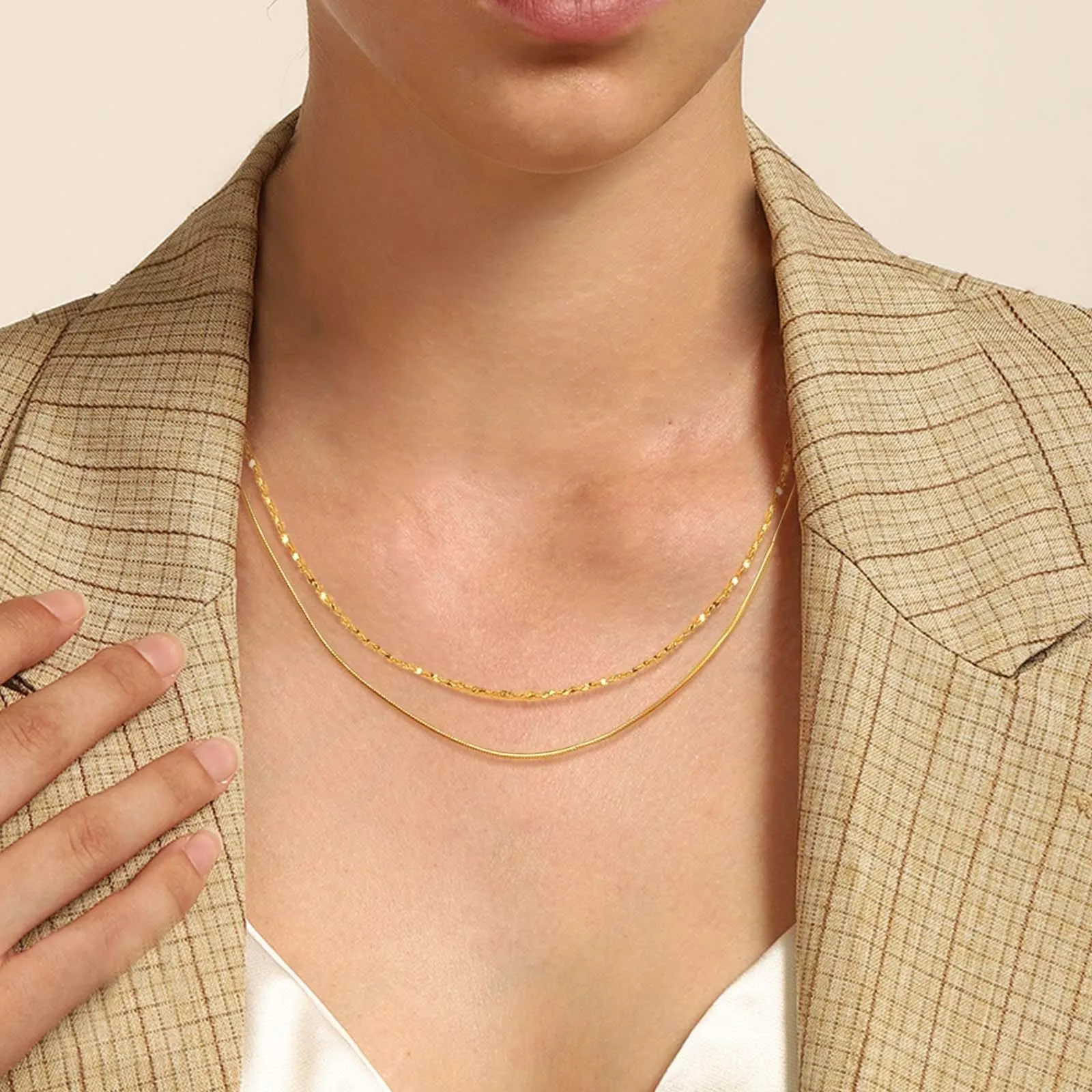 No-Tarnish Medical Titanium Shimmering Stacked Clavicle Chain Necklace