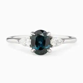 Olivia Ring 1.12ct Deep Teal Blue Queensland Sapphire, 14K White Gold (One of a kind)