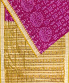 Pink mustard yellow silk handloom sambalpuri saree