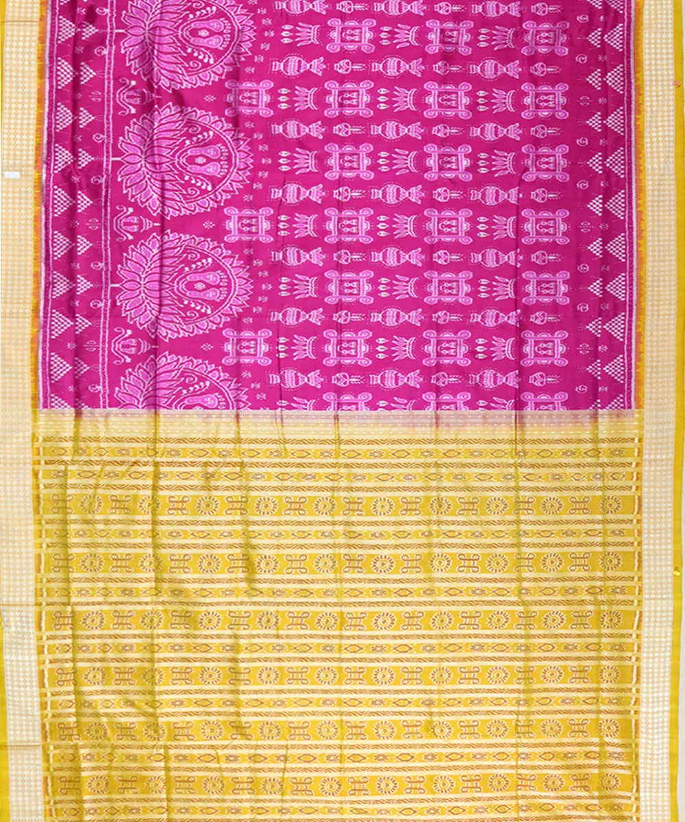 Pink mustard yellow silk handloom sambalpuri saree