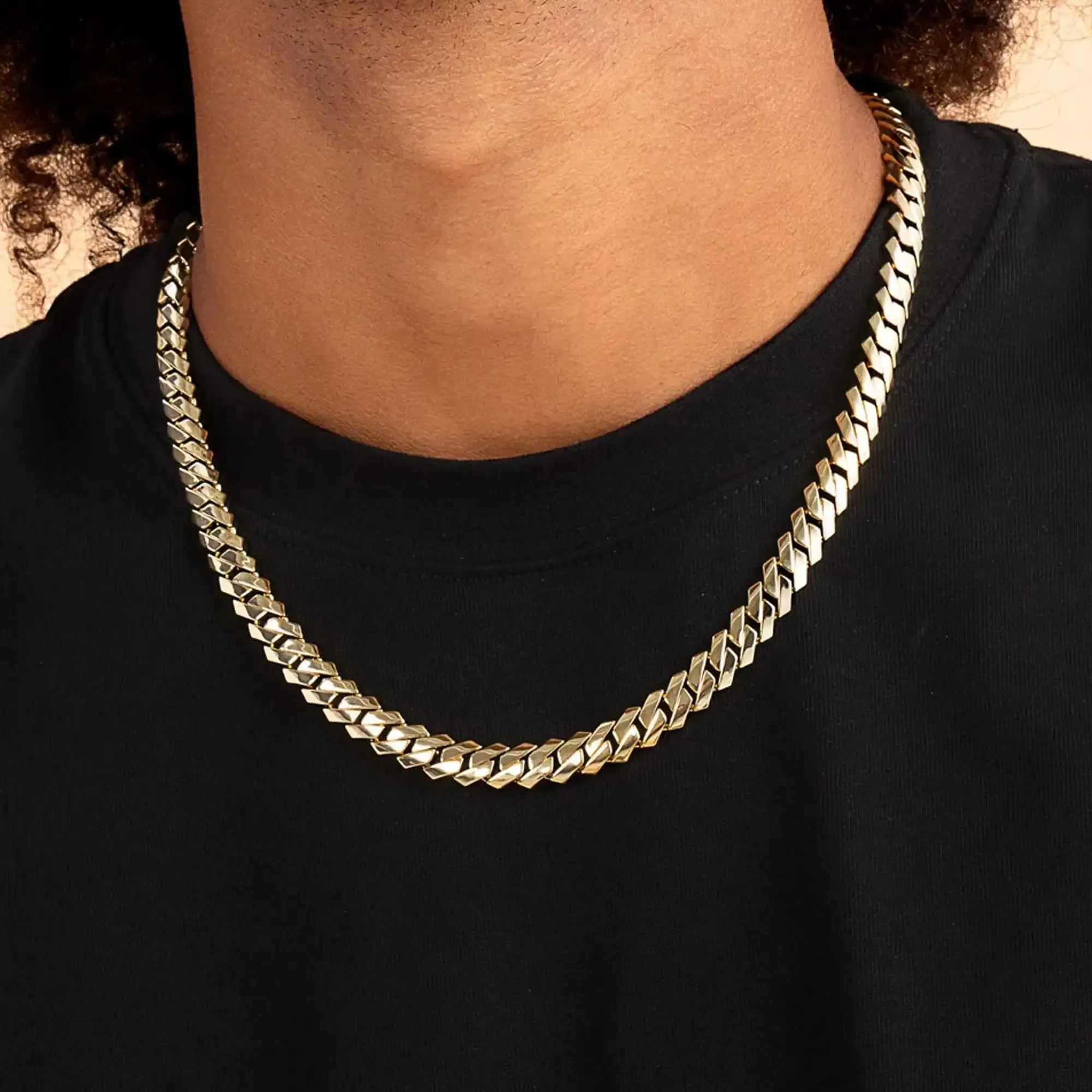 Plain Yellow Gold Prong Cuban Link Chain - 10mm