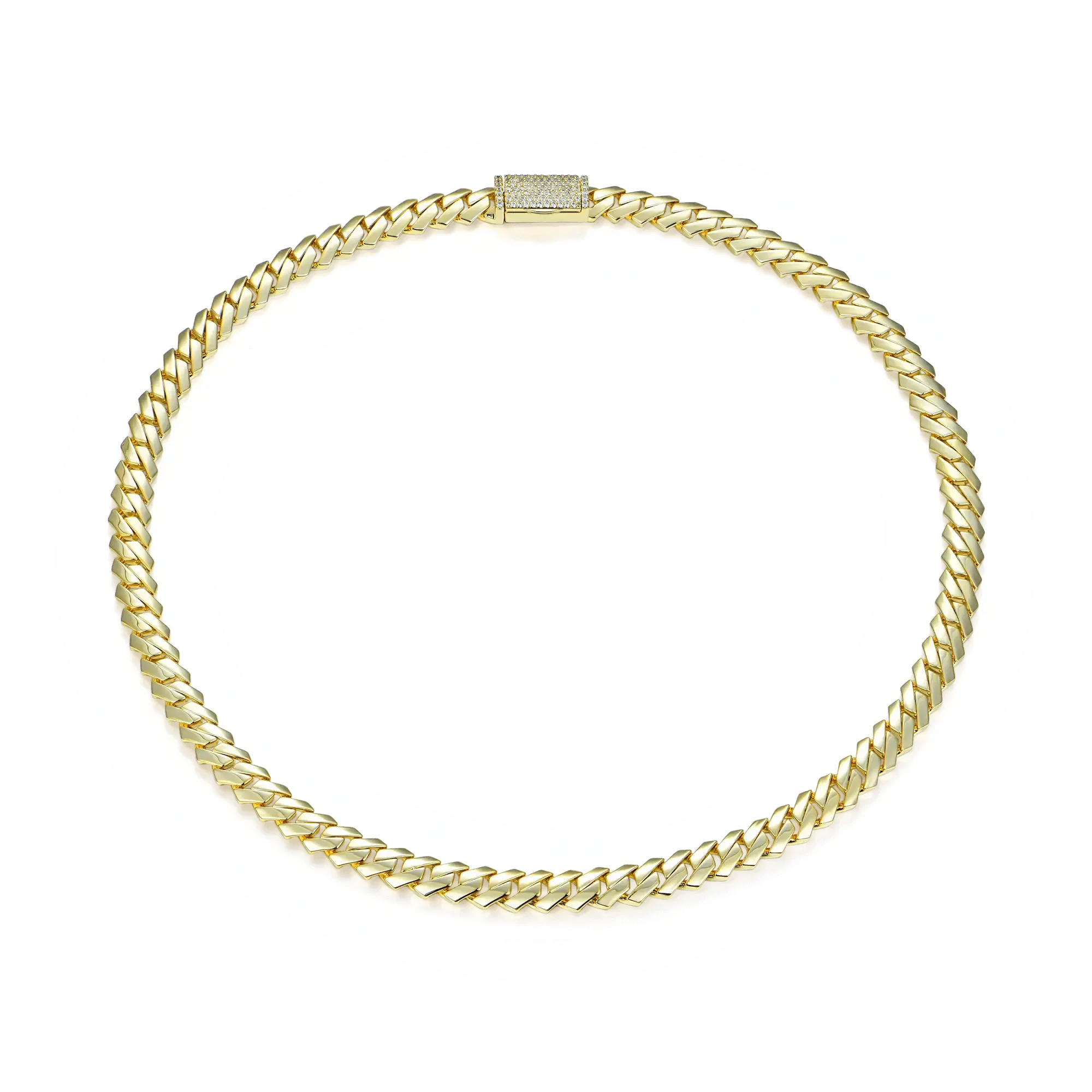 Plain Yellow Gold Prong Cuban Link Chain - 10mm