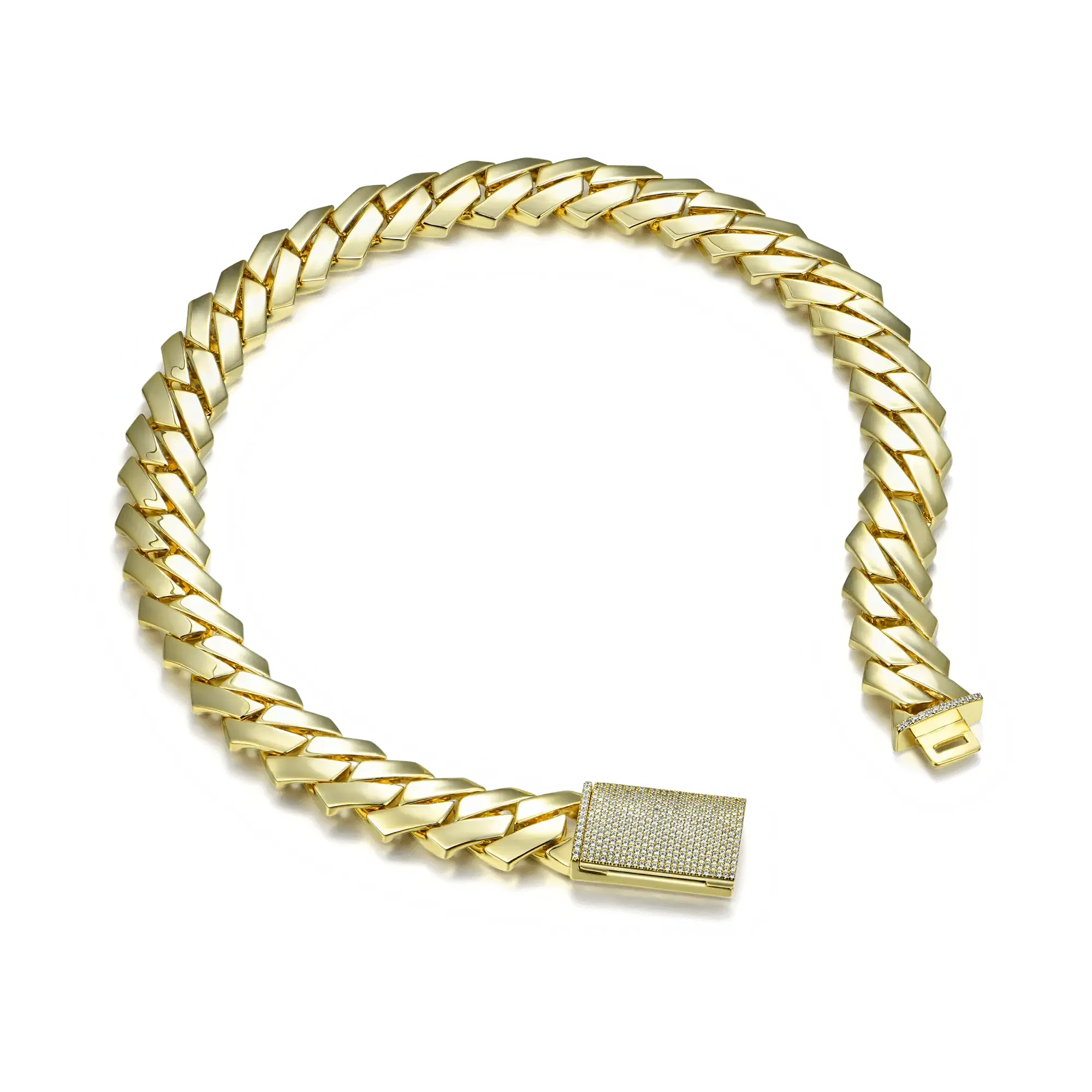 Plain Yellow Gold Prong Cuban Link Chain - 10mm