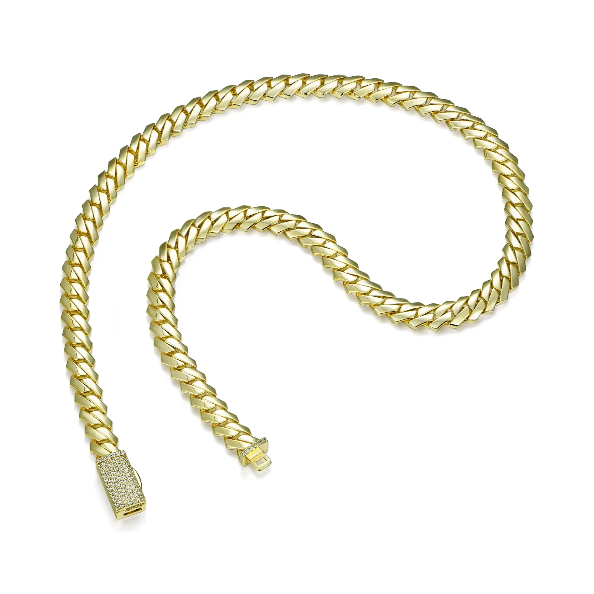 Plain Yellow Gold Prong Cuban Link Chain - 10mm