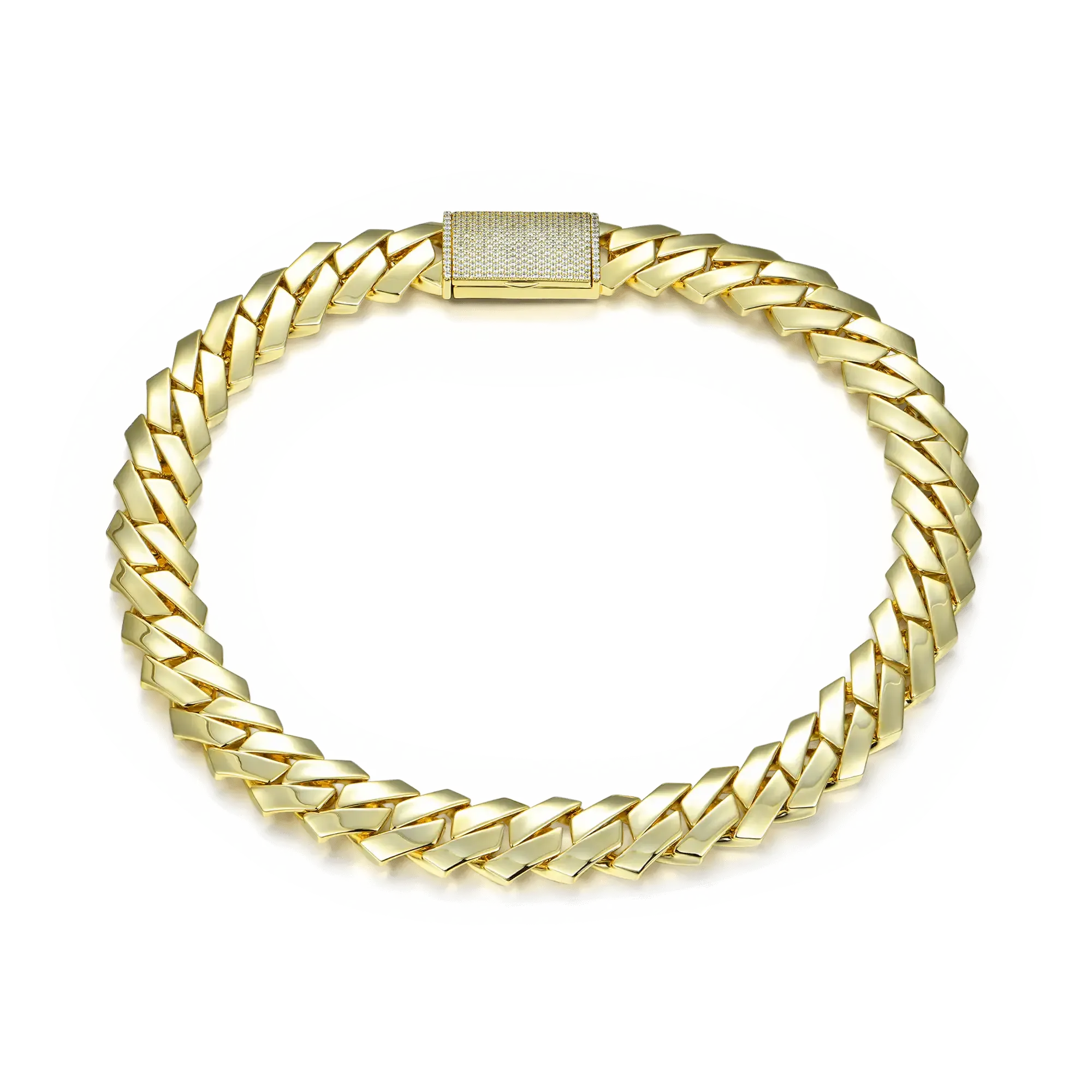 Plain Yellow Gold Prong Cuban Link Chain - 10mm