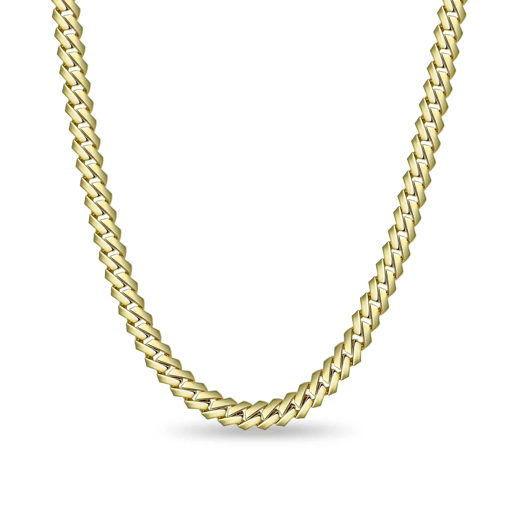 Plain Yellow Gold Prong Cuban Link Chain - 10mm