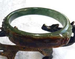 Powerful Person Burmese Jadeite Old Mine Lao Pit Bangle Bracelet Oval Shape Fits Like 59 mm (BB2976)