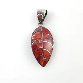 Red Spiny Oyster & Sterling Leaf Pendant