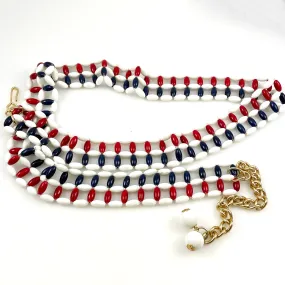 Red White Blue Beaded Belt Vintage Hong Kong