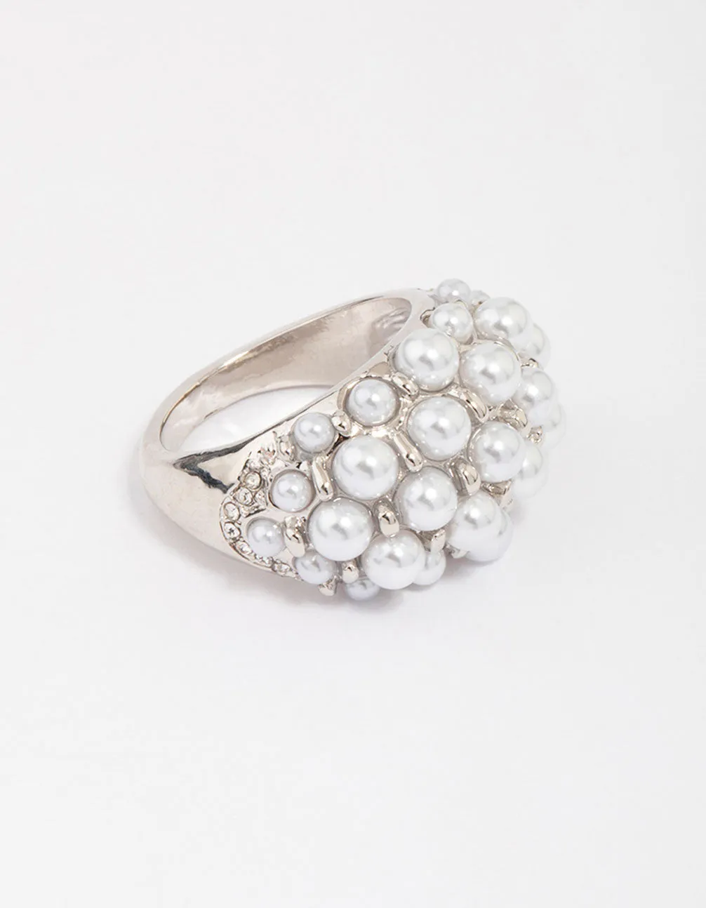 Rhodium Domed Pearl Cocktail Ring