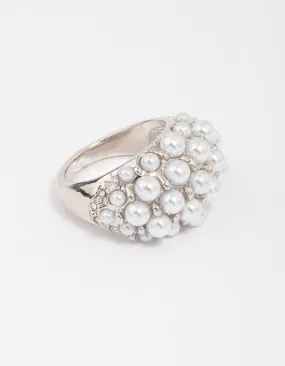 Rhodium Domed Pearl Cocktail Ring