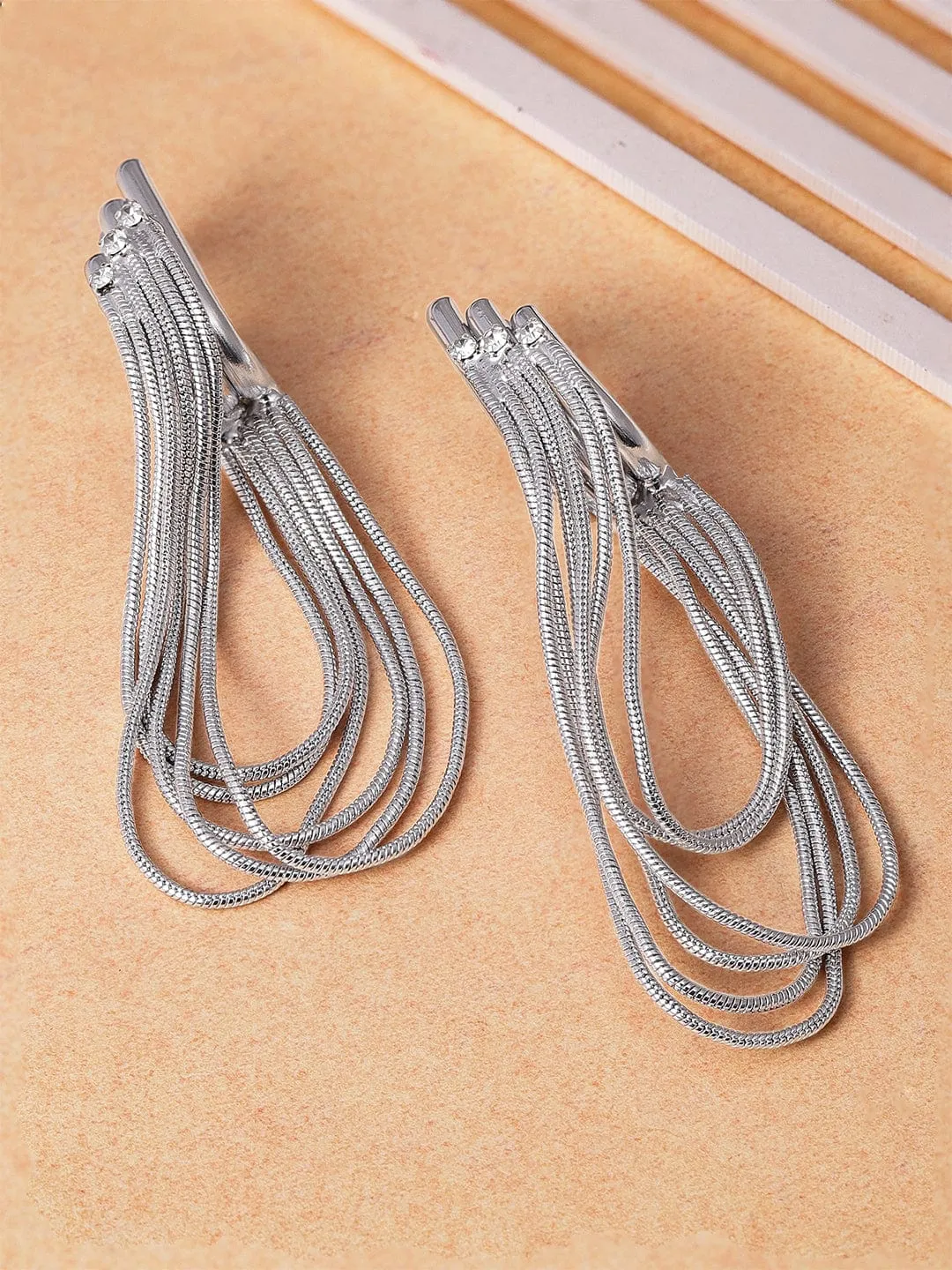 Rubans Voguish Modern Elegance Silver Plated Multiple Chain Earrings