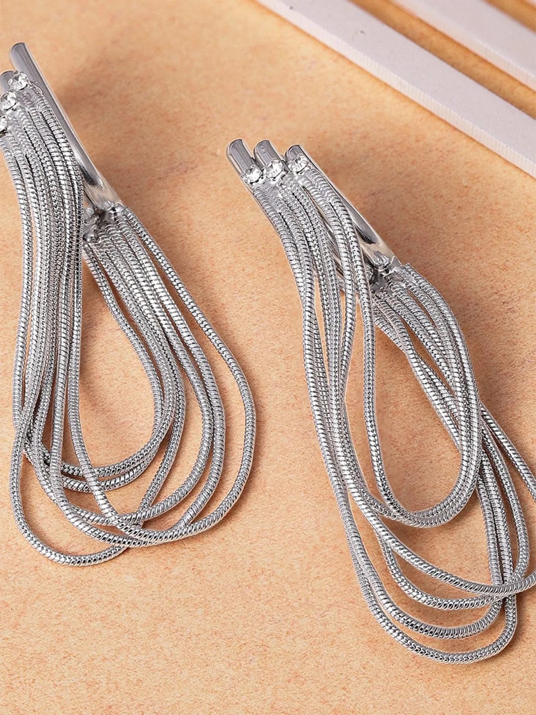 Rubans Voguish Modern Elegance Silver Plated Multiple Chain Earrings