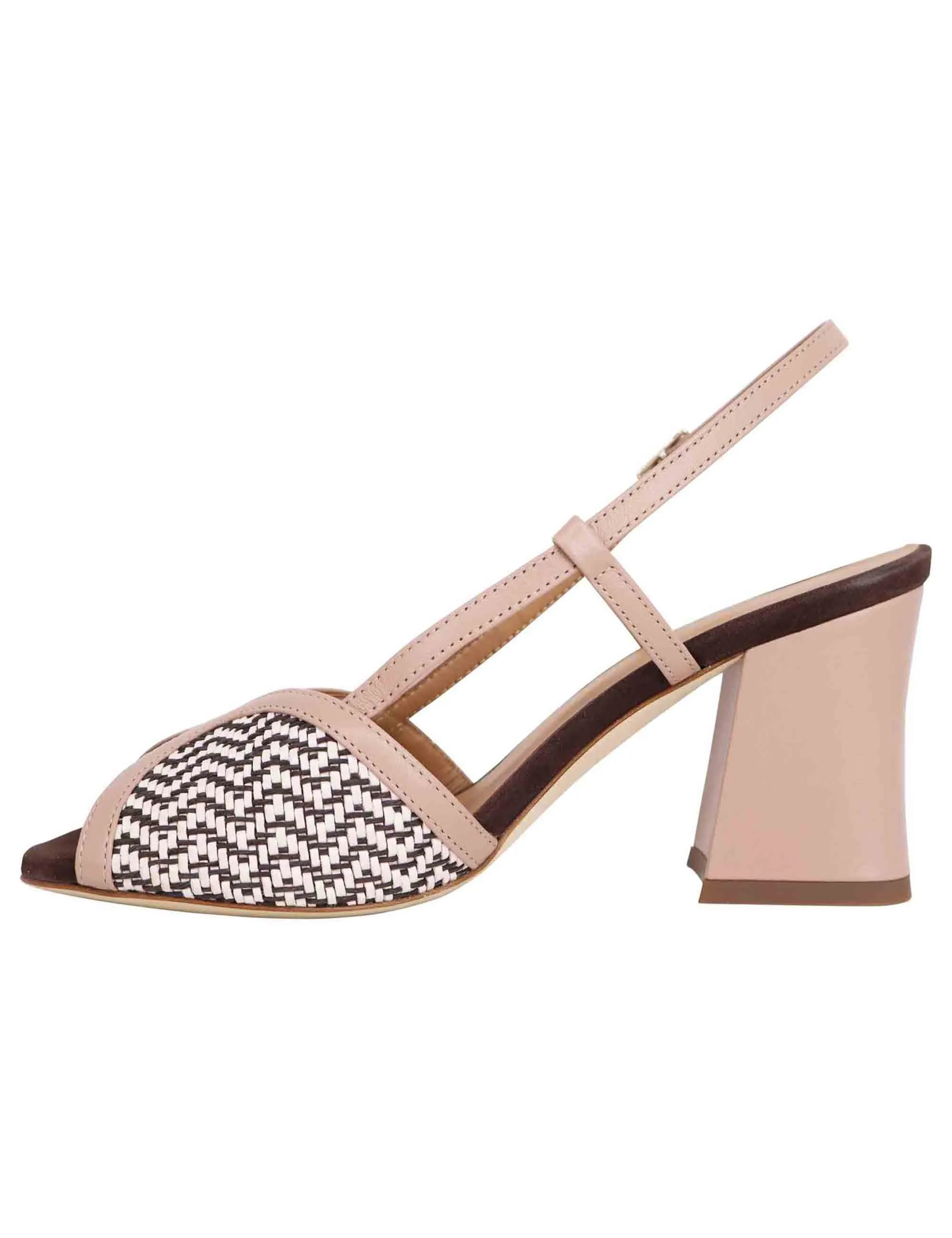 Sandali donna slingback in pelle cipra bicolore con tacco alto