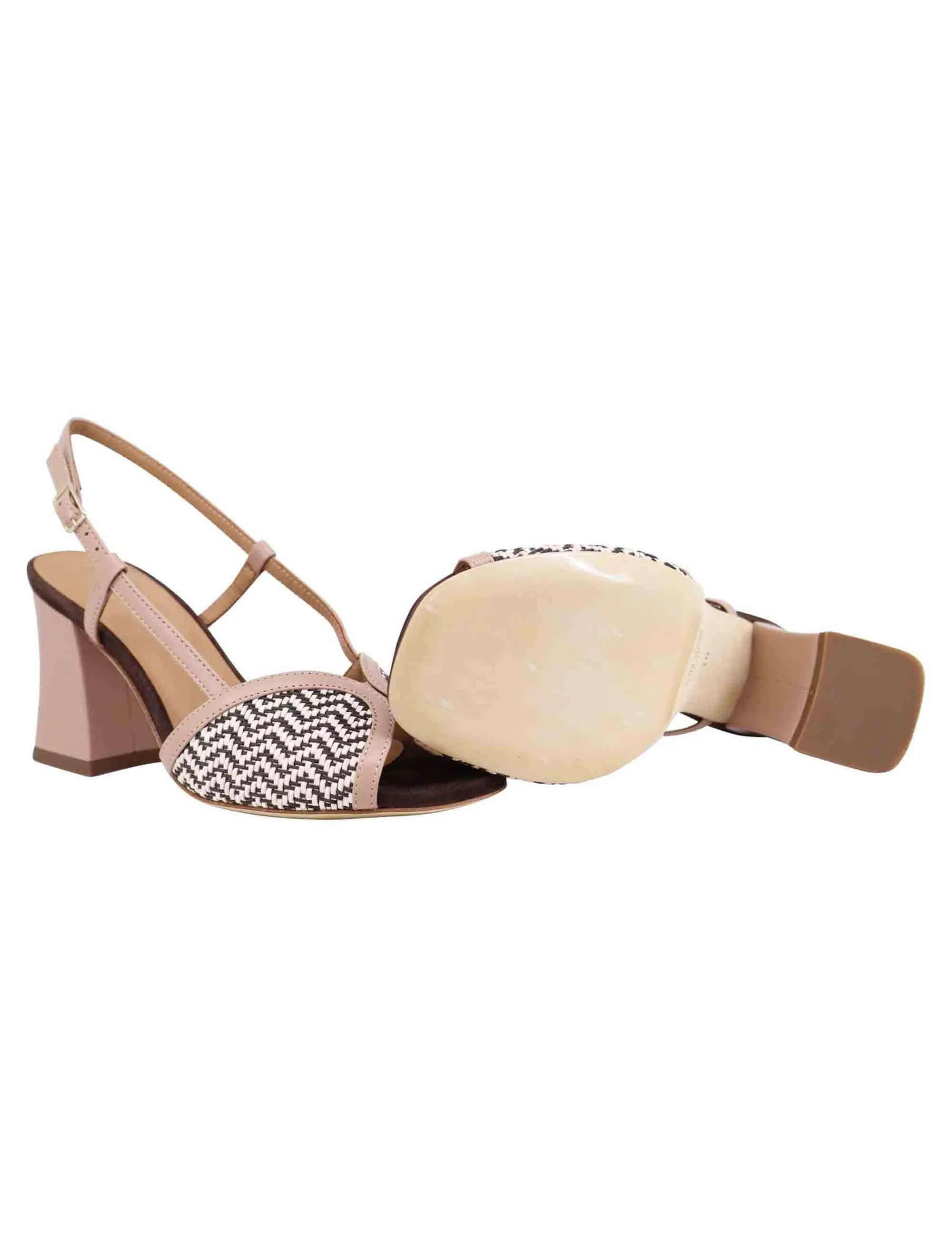 Sandali donna slingback in pelle cipra bicolore con tacco alto