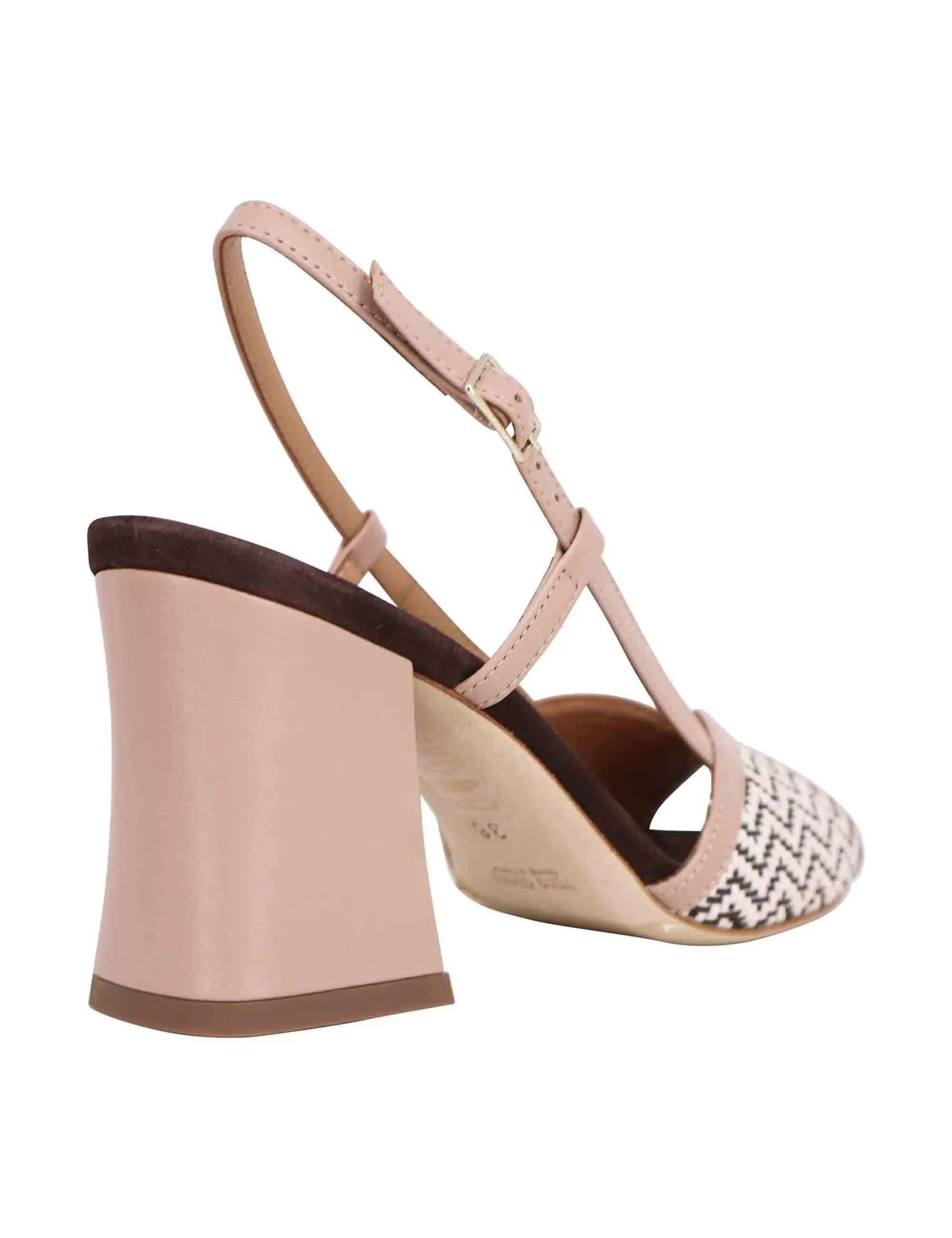 Sandali donna slingback in pelle cipra bicolore con tacco alto