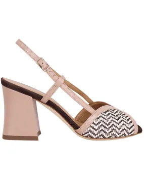 Sandali donna slingback in pelle cipra bicolore con tacco alto