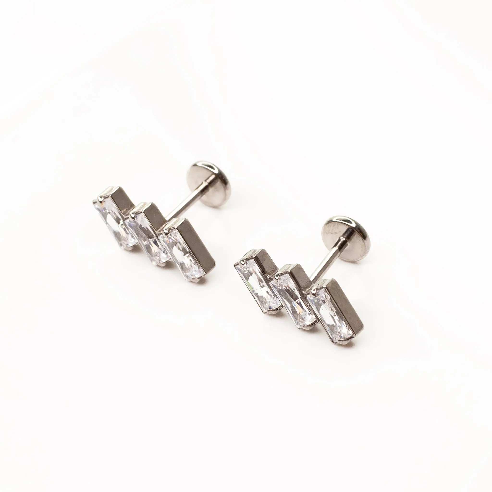 Slanted Baguette Trio Flat Back Sleeper Earrings