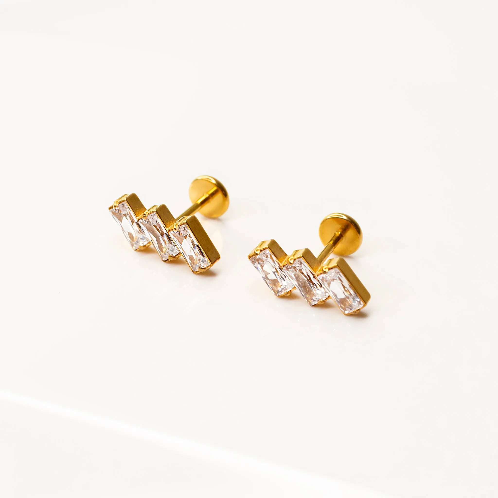 Slanted Baguette Trio Flat Back Sleeper Earrings