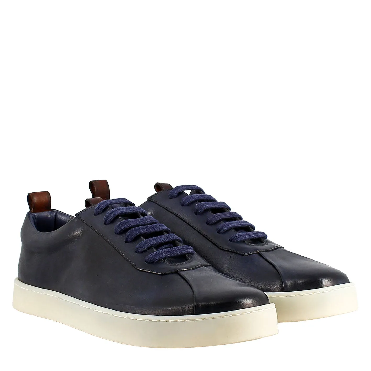 Sneaker blu elegante da uomo in pelle liscia