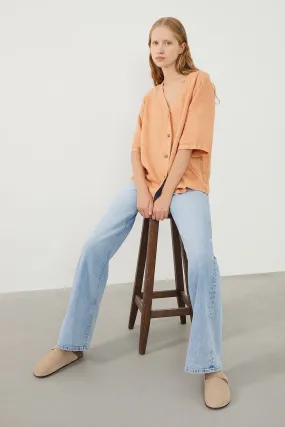 Sora Oversize Fit Orange Women’s Linen Shirt